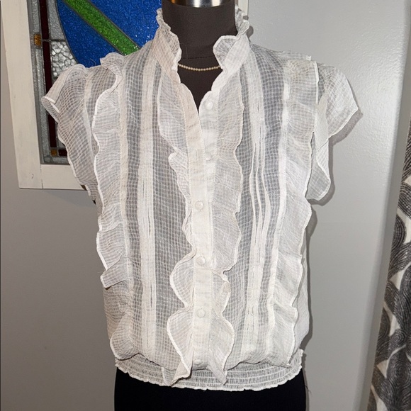 XXI Forever 21 Vintage Smocked Waist Flutter Sleeve Blouse SZ Small - Picture 1 of 6
